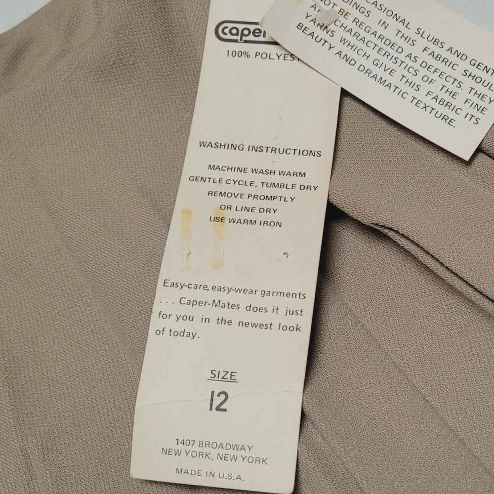 Deadstock Vintage 70s Caper-mates Stretchy Khaki Top-stitch Pleat Midi Skirt 12